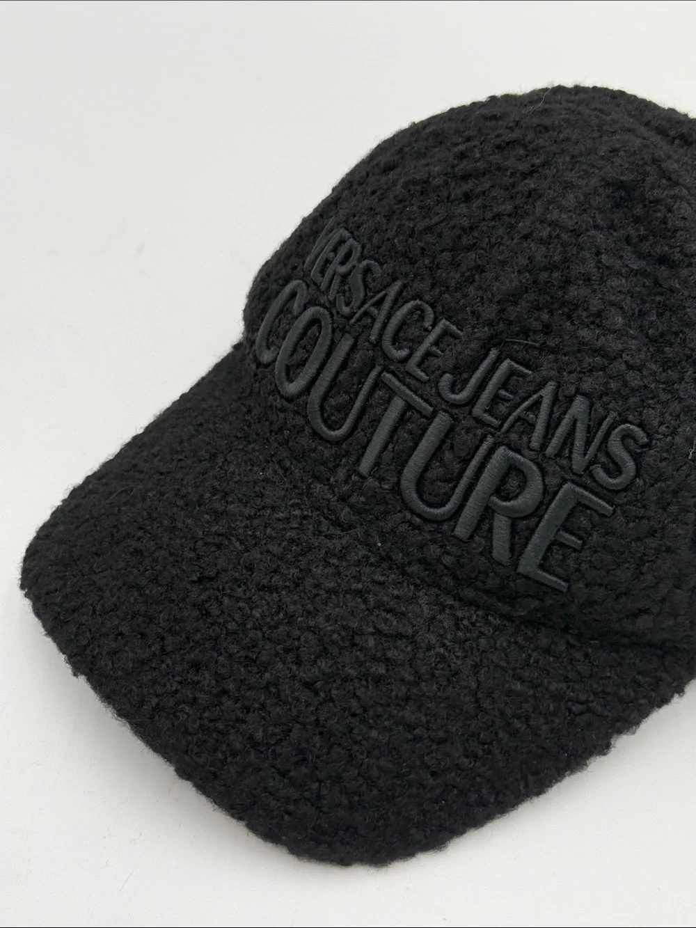 NWT Versace Jeans Couture Black Bouclé Teddy Baseball Cap Hat Logo AUTHENTIC